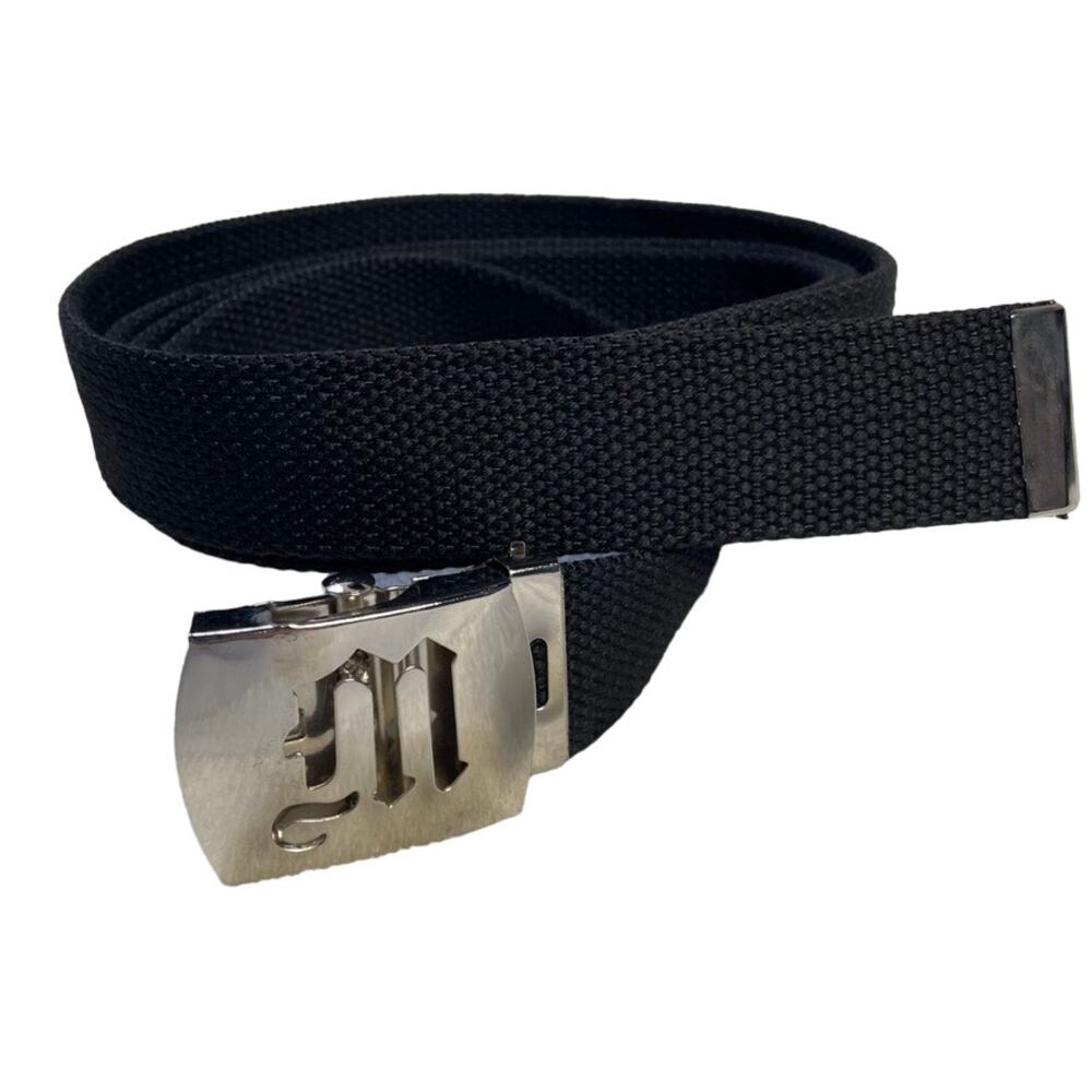 UNBRANDED 2000s Style New M‎ Silver Buckle Black Belt Unisex OSFA Long